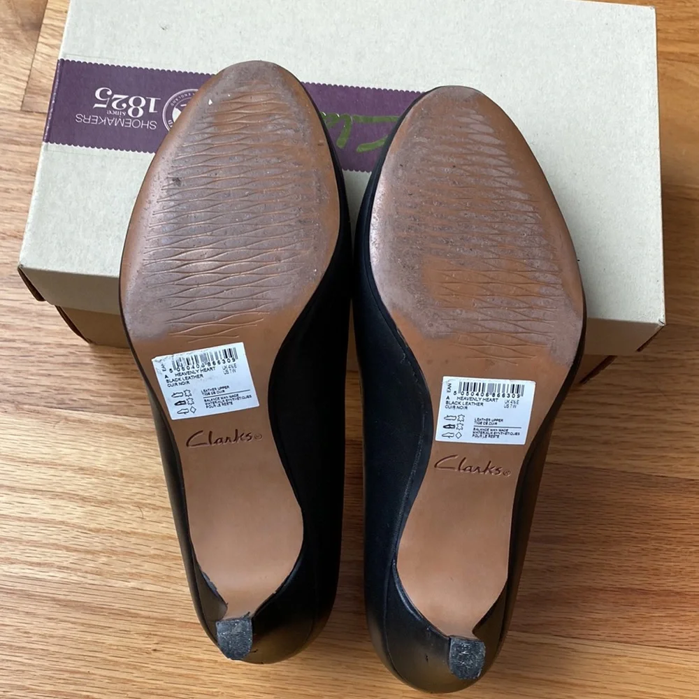 Clarks Heavenly heart black leather heel 7W - Picture 6 of 9